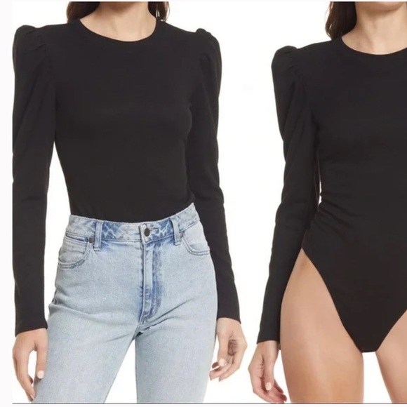 Treasure & Bond Tops - NWT TREASURE & BOND Puff Sleeve Black Bodysuit, Size M